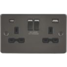 Knightsbridge  13A 2-Gang SP Switched Socket + 4.0A 20W 2-Outlet Type A & C USB Charger Gunmetal with Black Inserts