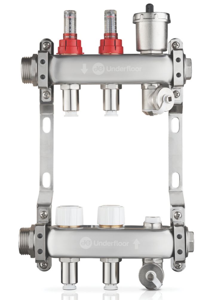 JG Underfloor 2 Port LowFit Heating Manifold Brushed Steel Screwfix