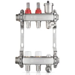 JG Underfloor 2 Port LowFit Heating Manifold Brushed Steel