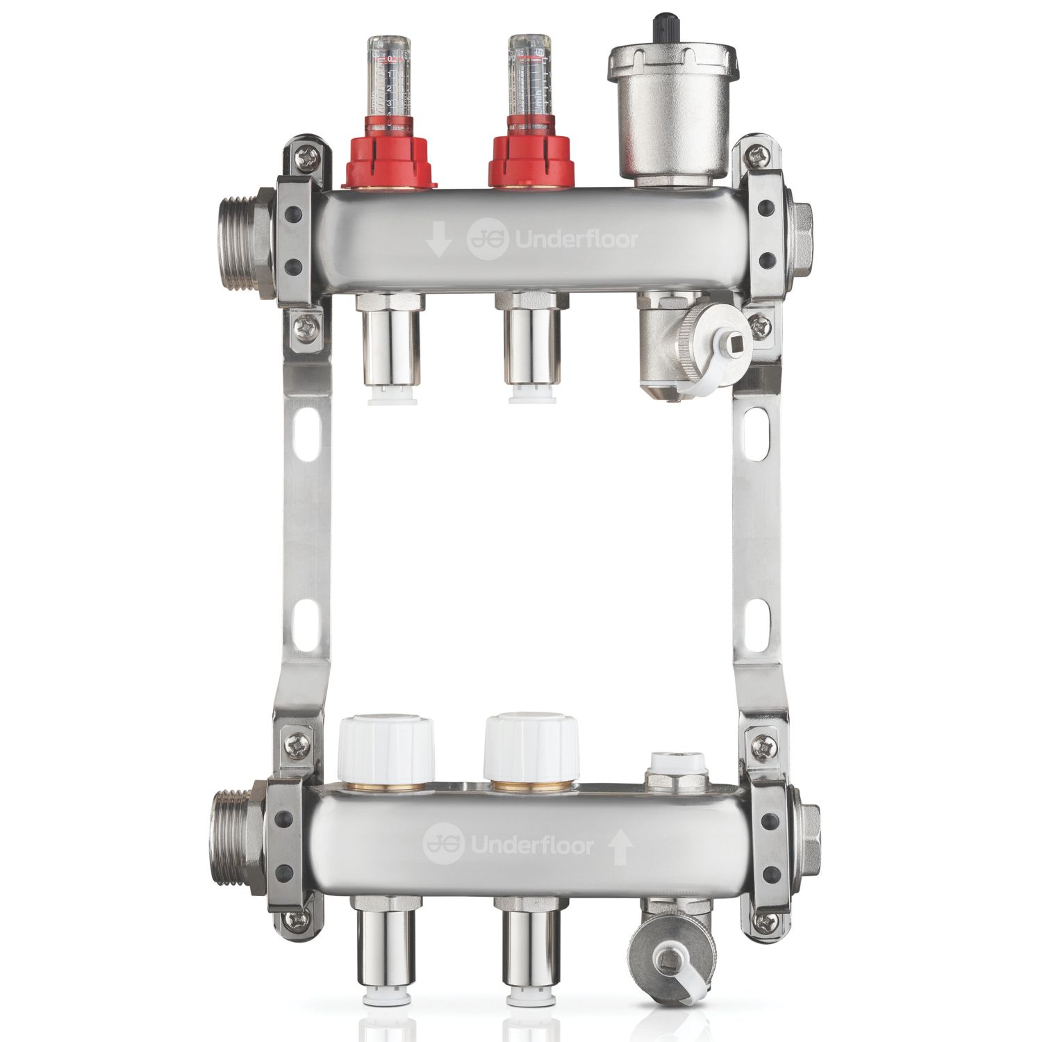 JG Underfloor 2 Port LowFit Heating Manifold Brushed Steel (739TY)