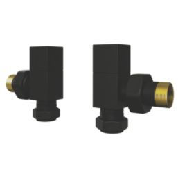 ETAL Swelt 15mm x 1/2" Matt Black Angled Designer Manual Radiator Valve Head & Body  2 Pack
