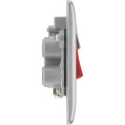 British General Nexus Metal 45A 1-Gang DP Cooker Switch & 13A DP Switched Socket Brushed Steel with LED with Black Inserts