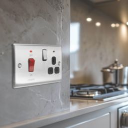 British General Nexus Metal 45A 1-Gang DP Cooker Switch & 13A DP Switched Socket Brushed Steel with LED with Black Inserts