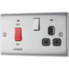 British General Nexus Metal 45A 1-Gang DP Cooker Switch & 13A DP Switched Socket Brushed Steel with LED with Black Inserts