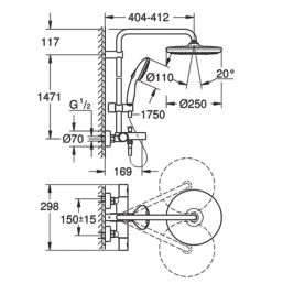 Grohe Vitalio Start 250 HP Rear-Fed Exposed Matt Black Thermostatic Bath/Shower System