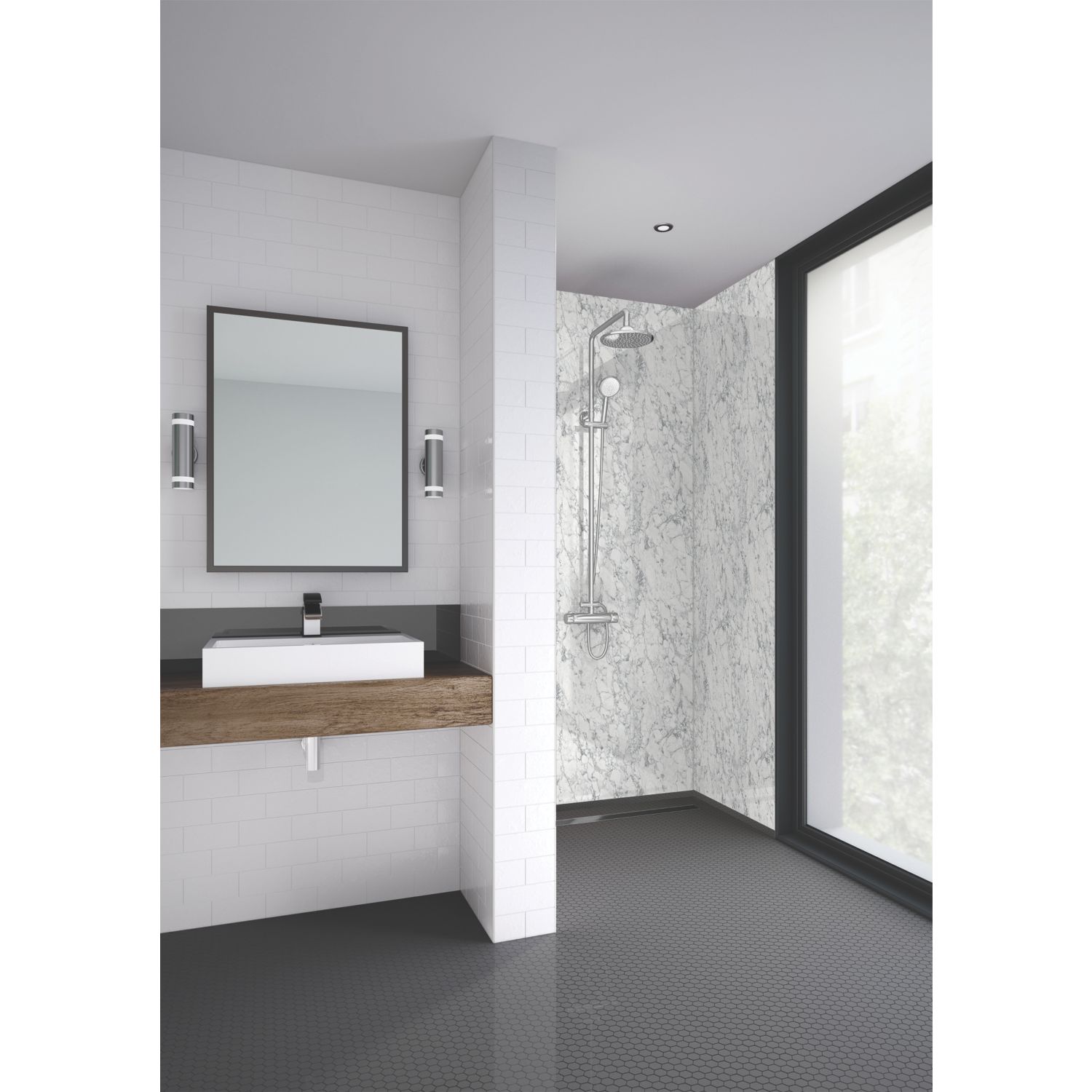 Splashwall Marble Bathroom Wall Panel Matt White 2420mm x 1210mm x 11mm (740KU)