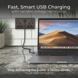 British General Nexus Metal 13A 2-Gang SP Switched Socket + 3A 45W 2-Outlet Type A & C USB Charger Black Nickel with Black Inserts