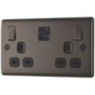 British General Nexus Metal 13A 2-Gang SP Switched Socket + 3A 45W 2-Outlet Type A & C USB Charger Black Nickel with Black Inserts