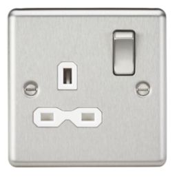 Knightsbridge CL7BCW 13A 1-Gang DP Switched Single Socket Brushed Chrome  with White Inserts