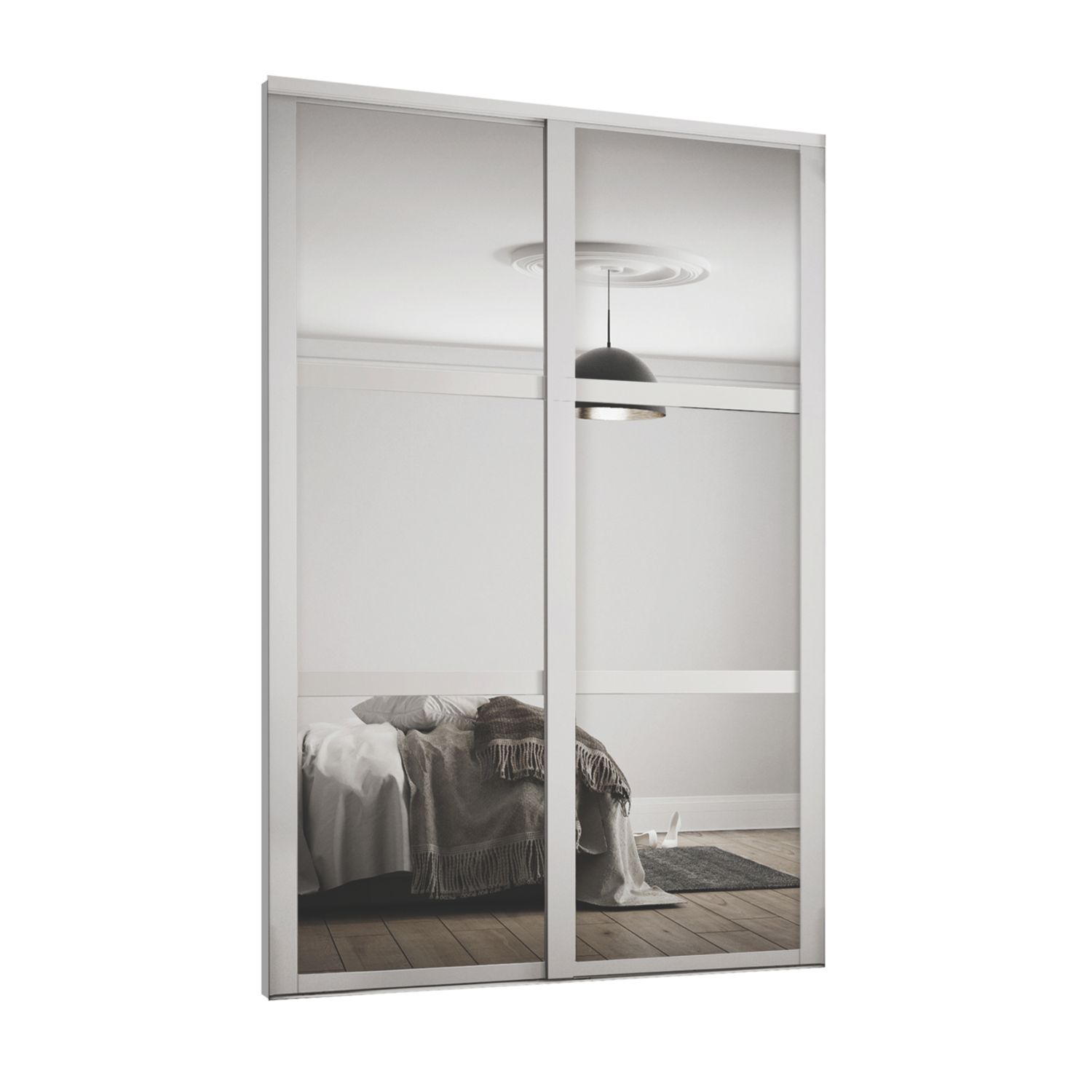 Spacepro Shaker 2-Door Sliding Wardrobe Door Kit Dove Grey Frame Mirror Panel 1489mm x 2260mm (741KJ)
