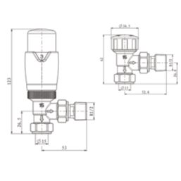 ETAL Danva 15mm x 1/2" Copper Angled Modern Thermostatic Radiator Valve & Lockshield