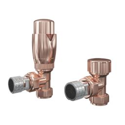 ETAL Danva 15mm x 1/2" Copper Angled Modern Thermostatic Radiator Valve & Lockshield