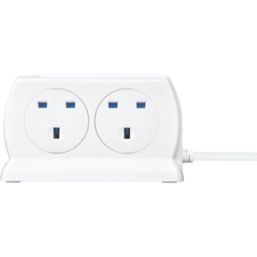 Masterplug 13A 4-Gang Switched Surge-Protected Compact Extension Lead + 3.1A 2-Outlet Type A USB Charger Gloss White 2m