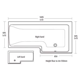 Ideal Standard Concept Space Shower Bath Right-Hand Acrylic No Tap Holes 1700mm