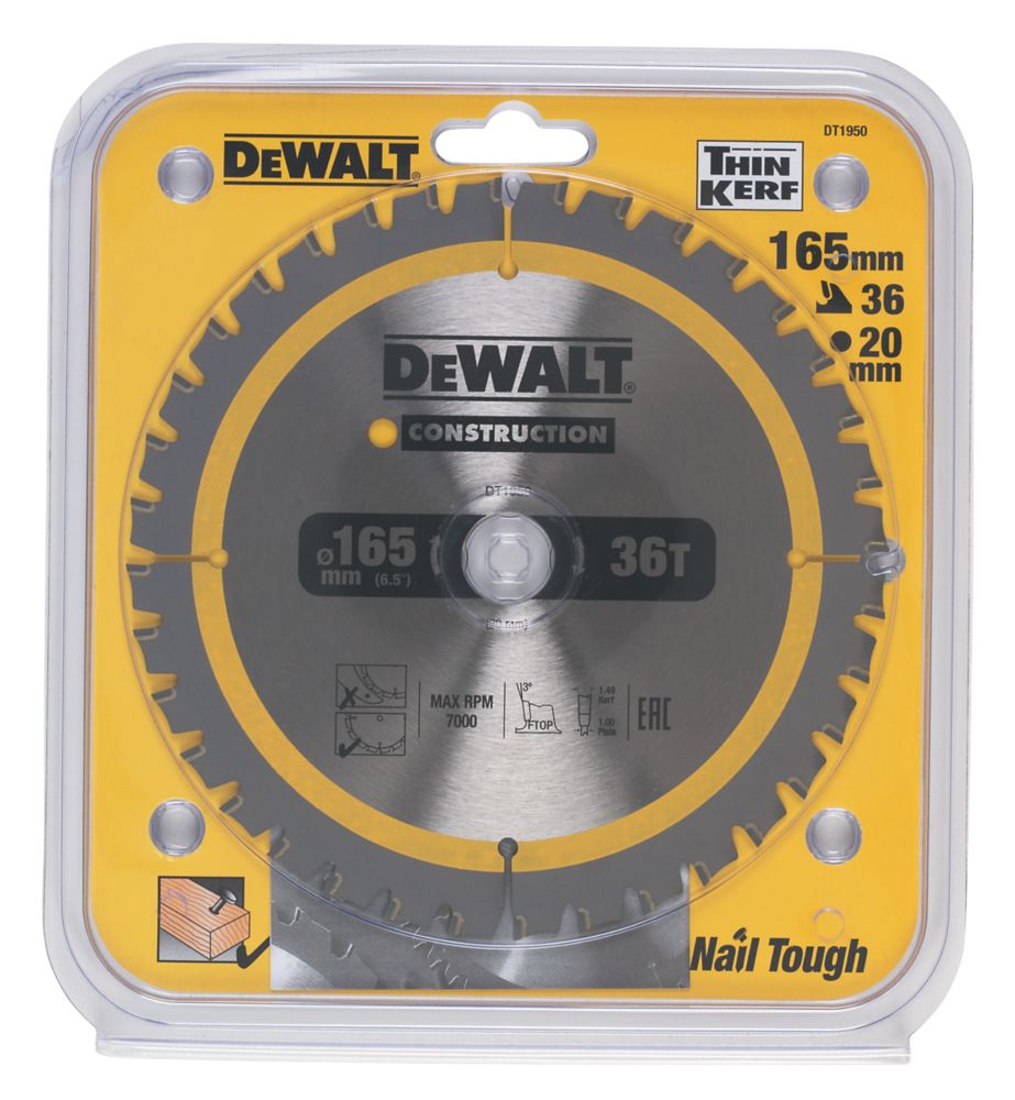 DeWalt Aluminium Circular Saw Blade 165mm x 20mm 36T