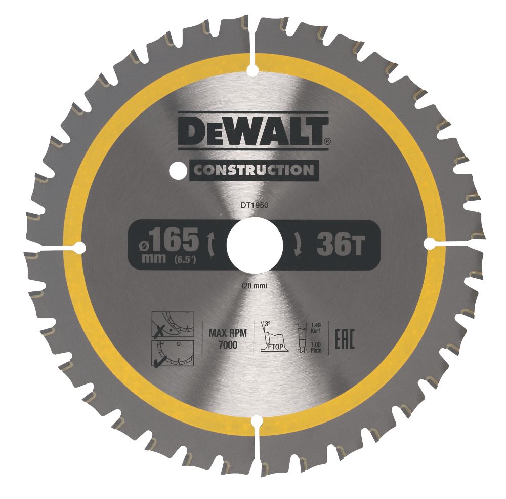 DeWalt Aluminium Circular Saw Blade 165mm x 20mm 36T