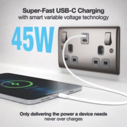 British General Nexus Metal 13A 2-Gang SP Switched Socket + 3.25A 45W 2-Outlet Type C USB Charger Black Nickel with Black Inserts