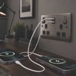 British General Nexus Metal 13A 2-Gang SP Switched Socket + 3.25A 45W 2-Outlet Type C USB Charger Black Nickel with Black Inserts