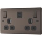 British General Nexus Metal 13A 2-Gang SP Switched Socket + 3.25A 45W 2-Outlet Type C USB Charger Black Nickel with Black Inserts