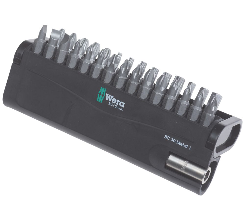 Wera BitCheck 1/4" Hex Shank Mixed Metal Tough Screwdriver Bit Set 30