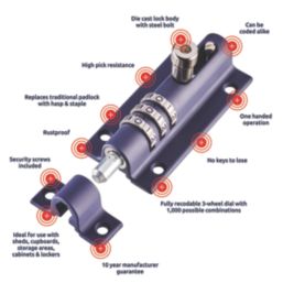 Squire Die-Cast Steel 4-Dial Combination Locking Bolt 92mm Blue