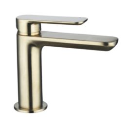 Highlife Bathrooms Rona Brushed Brass 138mm Cloakroom Lever Mono Basin Mixer Tap  With Clicker Waste