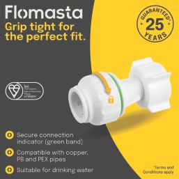 Flomasta  Plastic Push-Fit Straight Tap Connectors 22mm x 3/4" 2 Pack