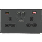 Knightsbridge  13A 2-Gang DP Switched Socket + 4.0A 2-Outlet Type A & C USB Charger Anthracite with Black Inserts