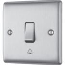 British General Nexus Metal 10A 1-Gang 1-Way Bell Push Switch Brushed Steel