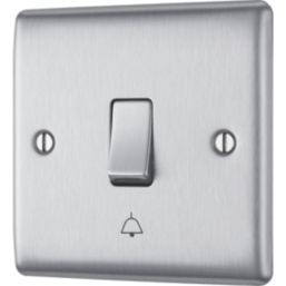 British General Nexus Metal 10A 1-Gang 1-Way Bell Push Switch Brushed Steel