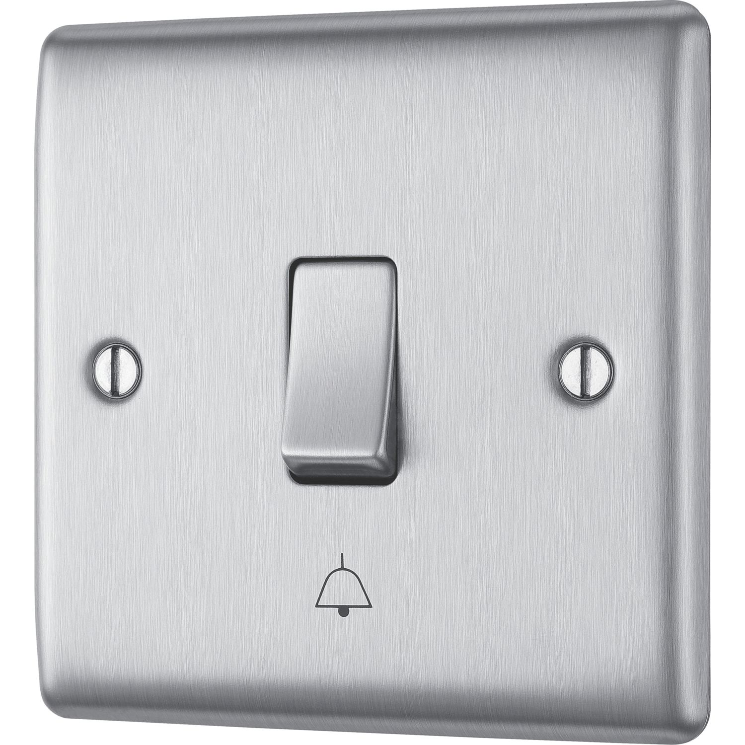 British General Nexus Metal 10A 1-Gang 1-Way Bell Push Switch Brushed Steel (742XG)