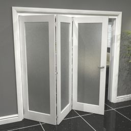 Green & Taylor  3-Door 1-Frosted Light Primed White Wooden Shaker Internal Bi-Fold Door 2060mm x 2133mm