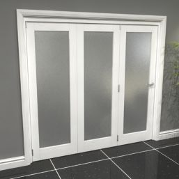 Green & Taylor  3-Door 1-Frosted Light Primed White Wooden Shaker Internal Bi-Fold Door 2060mm x 2133mm
