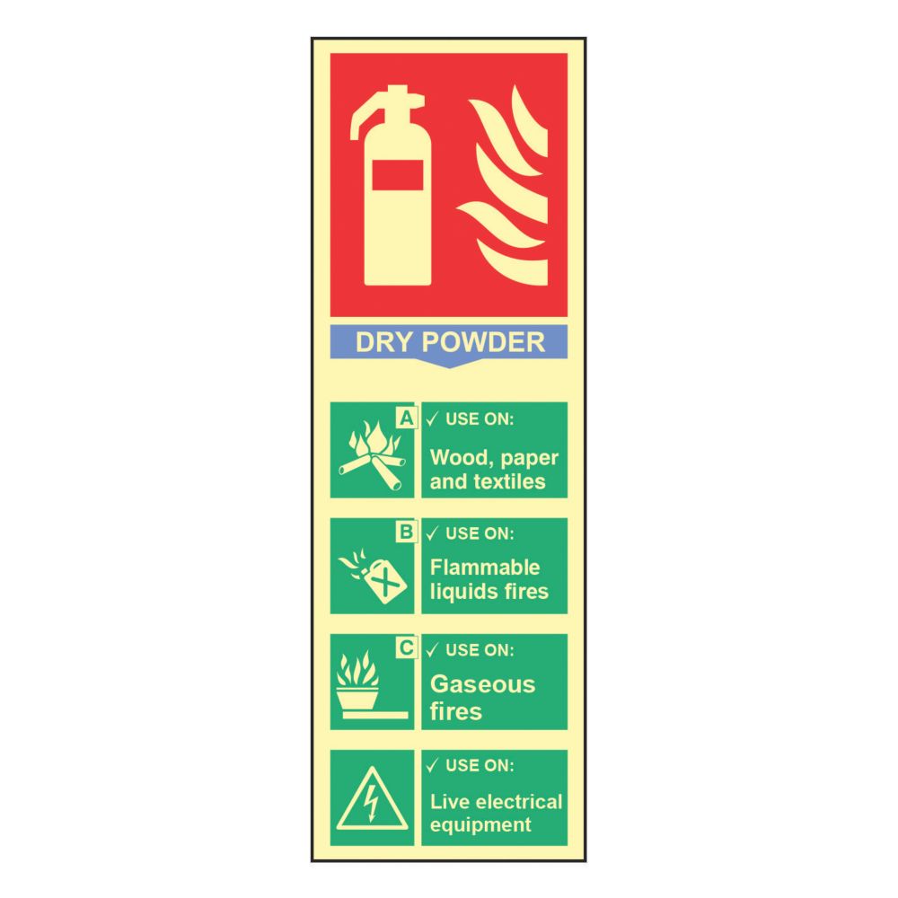 Essentials Photoluminescent "Fire Extinguisher Dry Powder" Sign 300mm x