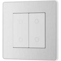 British General Evolve 2-Gang 2-Way LED Double Master Touch Trailing Edge Dimmer Switch  Brushed Steel with White Inserts