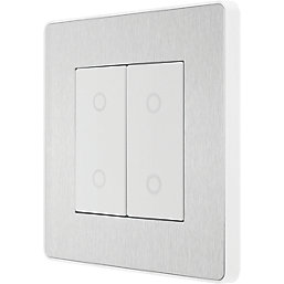 British General Evolve 2-Gang 2-Way LED Double Master Touch Trailing Edge Dimmer Switch  Brushed Steel with White Inserts