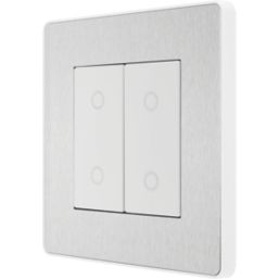 British General Evolve 2-Gang 2-Way LED Double Master Touch Trailing Edge Dimmer Switch  Brushed Steel with White Inserts