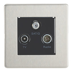 Contactum Lyric 1-Gang Coaxial TV / FM & Satellite Socket Brushed Steel with Black Inserts