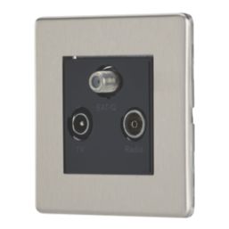 Contactum Lyric 1-Gang Coaxial TV / FM & Satellite Socket Brushed Steel with Black Inserts
