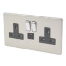 Varilight  13A 2-Gang 1P+N Switched Socket + 4A 20W 2-Outlet Type A & C USB Charger Satin Chrome with Black Inserts