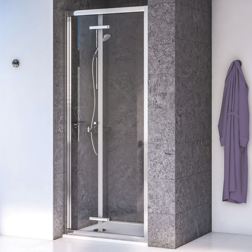 Aqualux Edge 8 Semi Frameless Square Bi Fold Shower Door Polished