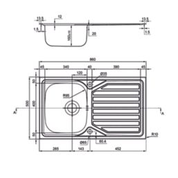 Clearwater OKIO 1 Bowl Stainless Steel Kitchen Sink & Drainer Polished/Satin 860mm x 500mm