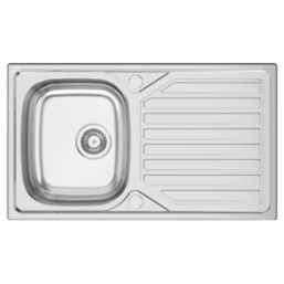 Clearwater OKIO 1 Bowl Stainless Steel Kitchen Sink & Drainer Polished/Satin 860mm x 500mm