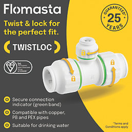 Flomasta Twistloc Plastic Push-Fit Reducing Tee 22mm x 22mm x 10mm
