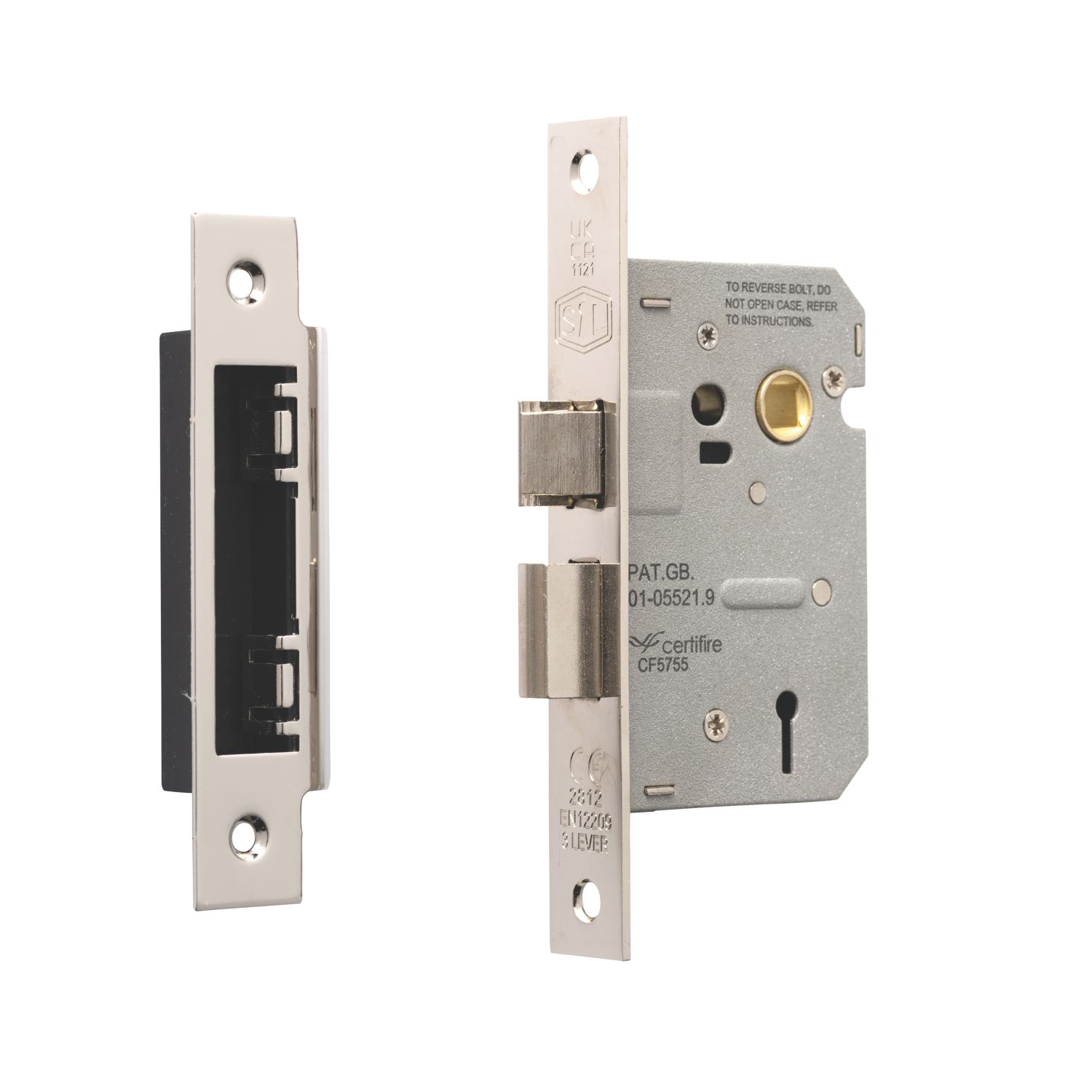 Smith & Locke Fire Rated 3 Lever Polished Chrome Architectural Sash Lock 65mm Case - 44mm Backset (744PY)