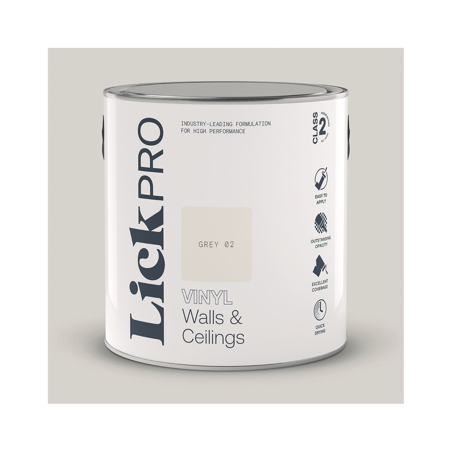 LickPro 2.5Ltr Grey 02 Vinyl Matt Emulsion Paint (744TM)