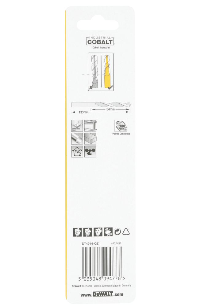 DeWalt DT4914-QZ Hex Shank Cobalt HSS Drill Bits 10mm x 133mm