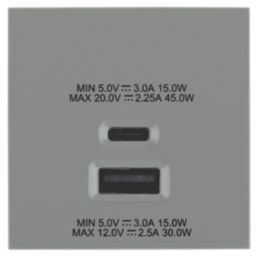 British General Euro Module Modular 3A 45W 2-Outlet Type A & C USB Socket Grey