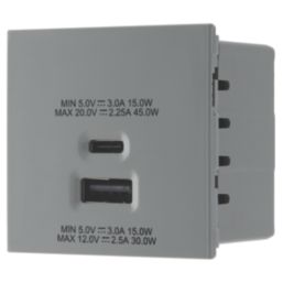 British General Euro Module Modular 3A 45W 2-Outlet Type A & C USB Socket Grey