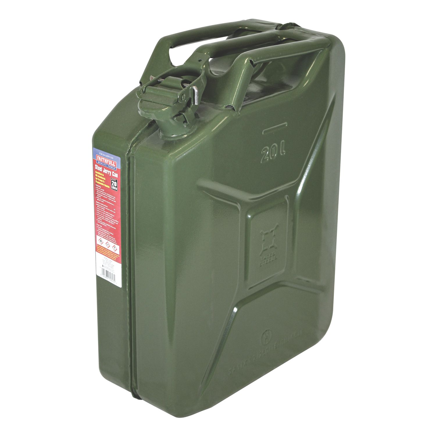 Faithfull Carbon Steel Jerry Can Green 20Ltr (745EA)